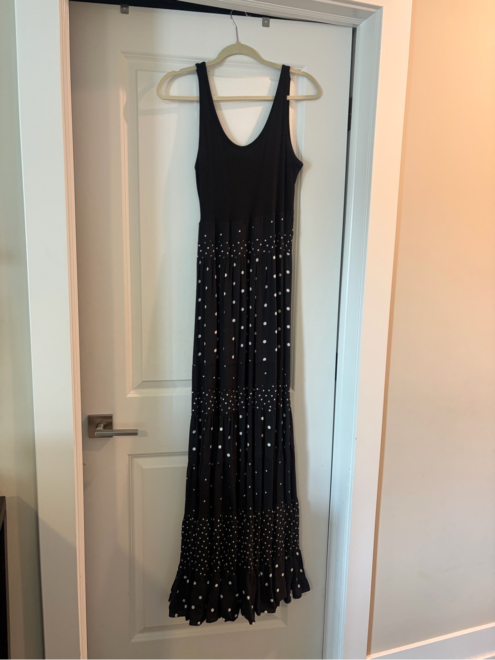 Anthropologie Black Maxi Dress with White Polka Dots